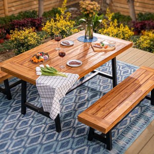 Set Bangku Cafe Minimalis Outdoor Kayu Jati