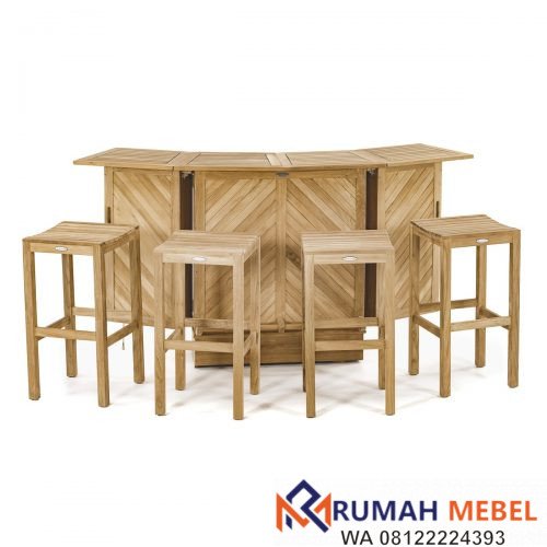 Set Meja Bar Outdoor  4 Kursi Kayu Jati Solid Furniture Cafe